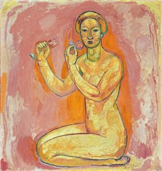 Cuno Amiet : Female nude with flowers (the truth)
